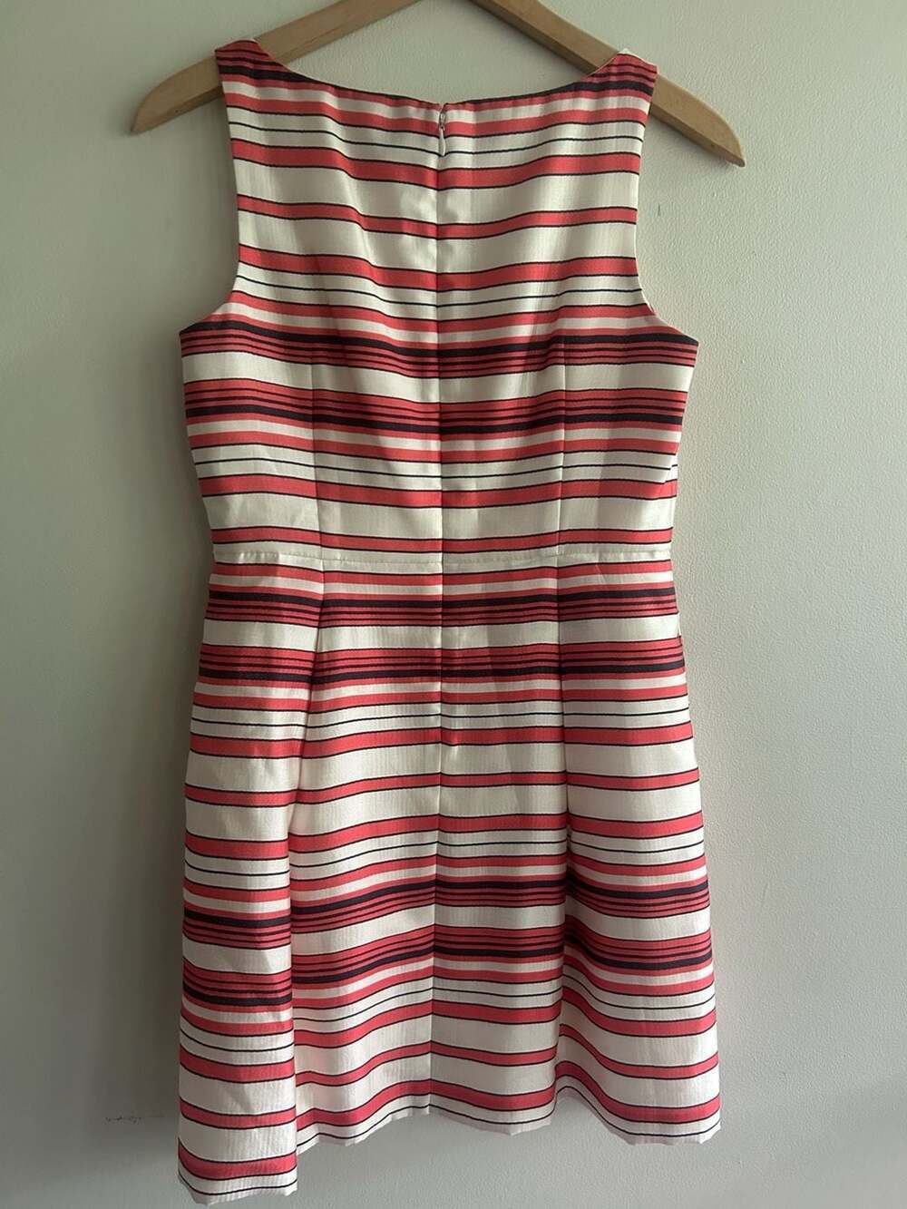 Ann Taylor Petite Coral Striped Sleeveless Fit and Flare Dress - Picture 2 of 7